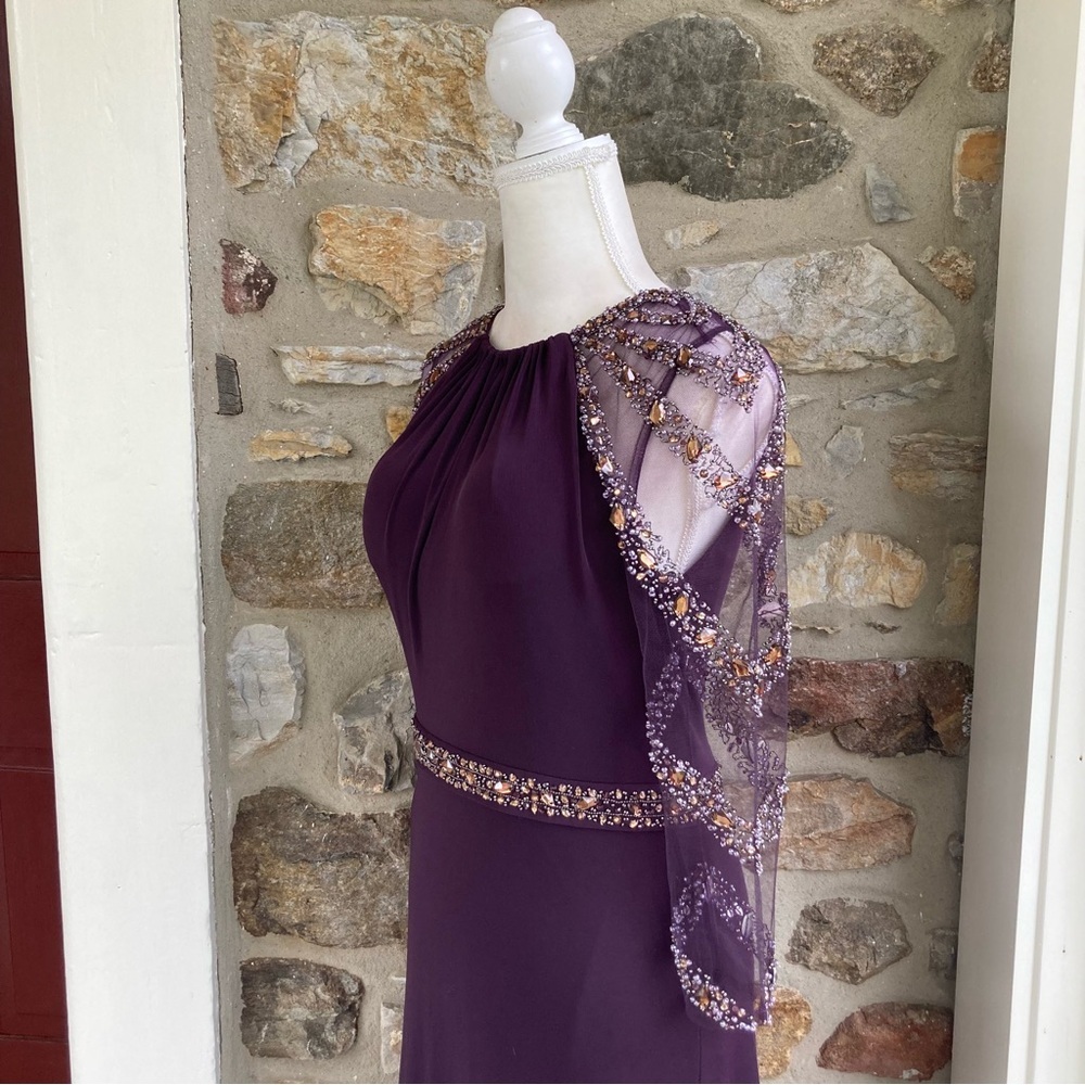 TERANI EVENING M1447 Embellished Beaded Jersey Sheer Sleeve Gown Womens 8 - Picture 8 of 16